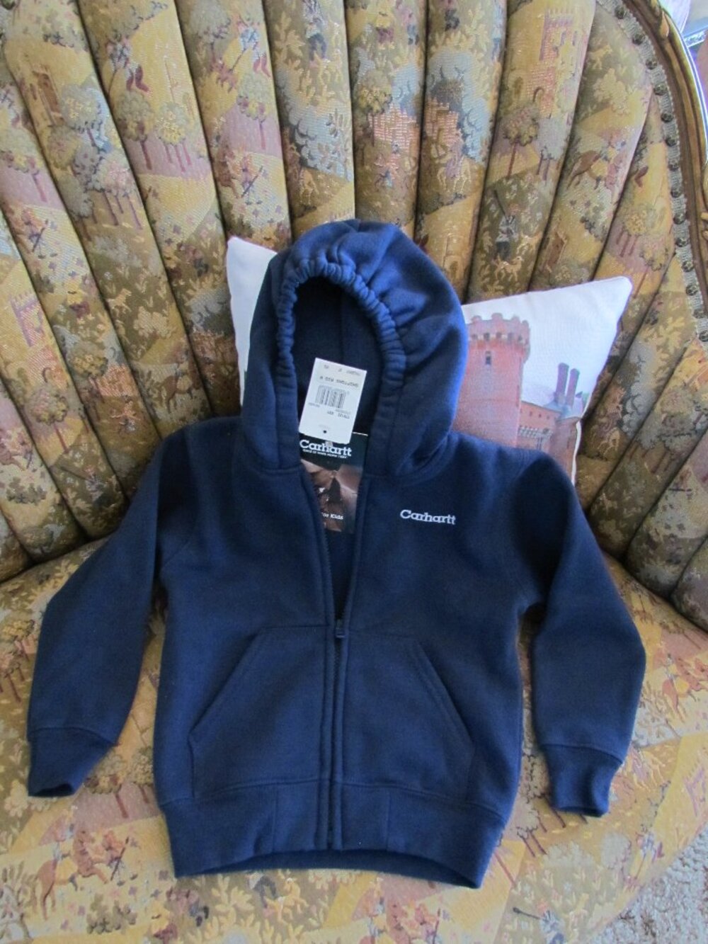 BOY'S CARHARTT JACKET, 3T, HOODED ZIP FRONT FLEECE NWT NAVY BLUE, FRONT POCKETS